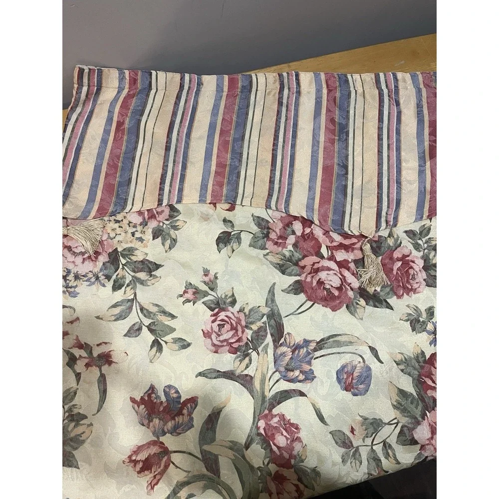 Vtg Rose Flower Fabric Shower Curtain Cottage French Country Valance Tassels‎